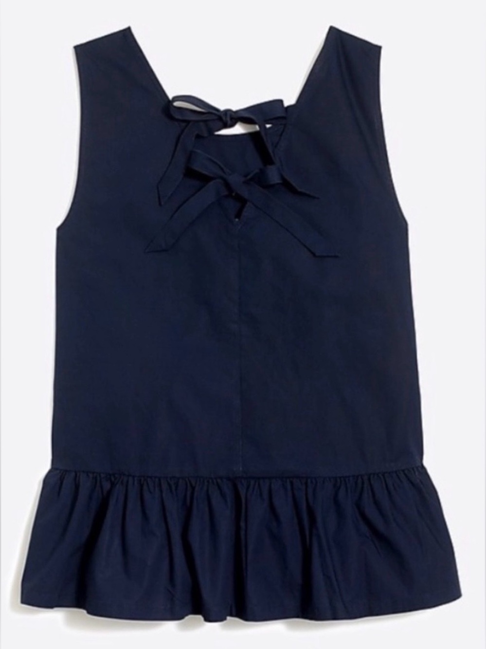 J. Crew Navy Blue 100% Cotton Bow Back Peplum Ruffle Tank Top Women’s Size Small